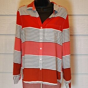 Velvet Heart Womens Small Lightweight Striped High Low Button Up